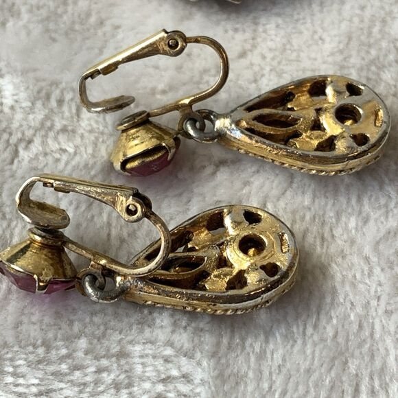Lot 6 Vintage Pink Rhinestone Jewelry AB Stones Earrings Signed La Roco Necklace - Picture 13 of 15